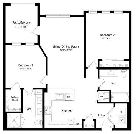 Two Bedroom Floor Plan with 1,059 Sq. Ft. at Lyra Luxury Apartments in Sarasota FL